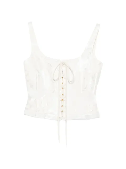 Alexander McQueen lace-up floral-jacquard top White 868247QGABK