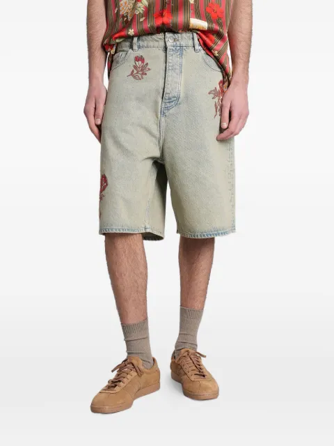 Drôle De Monsieur floral-embroidered denim shorts Blue KBS147CO132