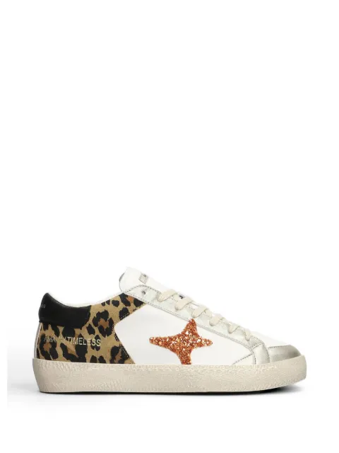 Ama Brand leopard-print glitter-star sneakers White 4605