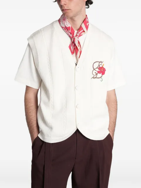 Drôle De Monsieur floral-embroidered sleeveless cardigan White KCA172WO023