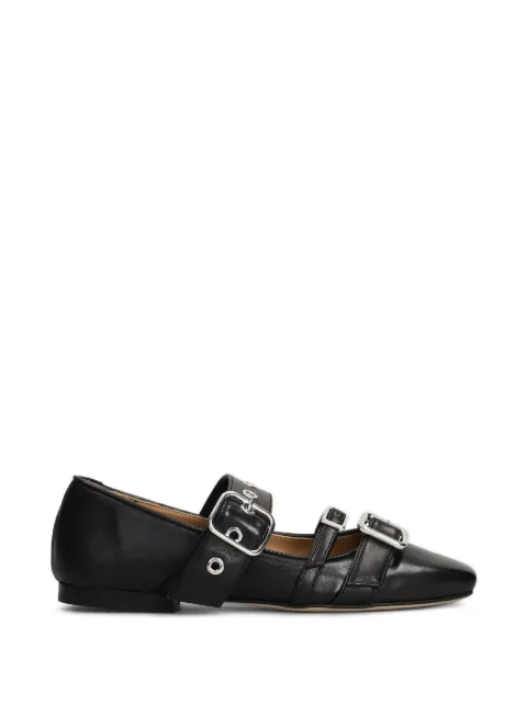 Anna F. eyelet-embellished buckle-strap leather ballet flats Black 1912