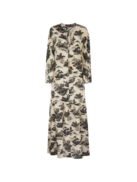 Max Mara landscape-print drawstring maxi dress Neutrals 2616221164600