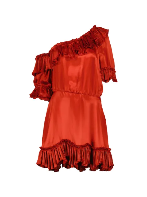 Saint Laurent ruffled asymmetric silk dress Red 862002Y7G27