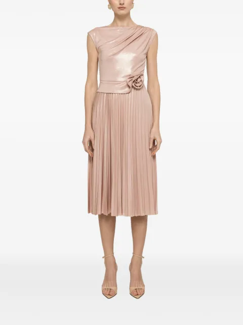 NISSA metallic-effect pleated midi dress Pink RS16612