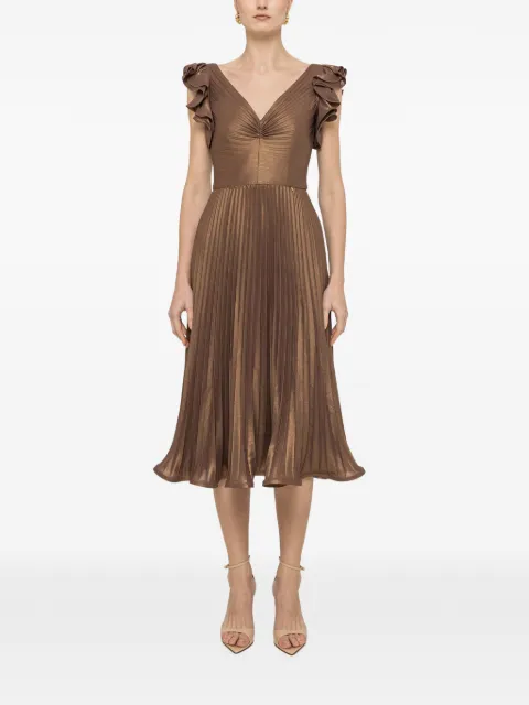 NISSA ruffled pleated midi dress Brown RS14143AABROWN