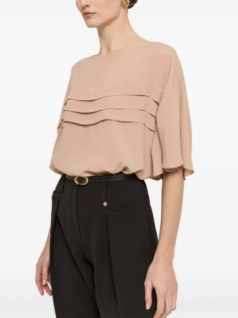 NISSA pleat-detail chiffon top Neutrals TOP16549NUDE