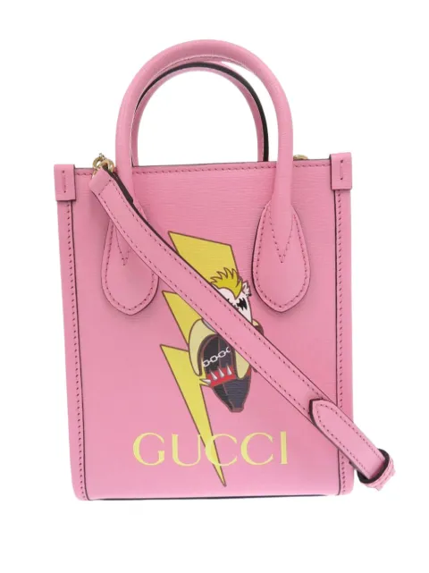 Gucci Pre-Owned 2016-2026 BNF Mini Textured Dollar Calfskin Bananya Print Vertical Tote satchel Pink OF20G6YLINTN60I8