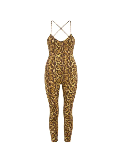 Marine Serre python-print V-neck jumpsuit Yellow WJS031ACJER0105YE30