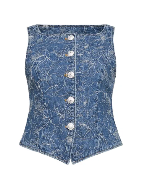 Cinq A Sept floral button-denim vest Blue ZV017A11175ZSBRZW