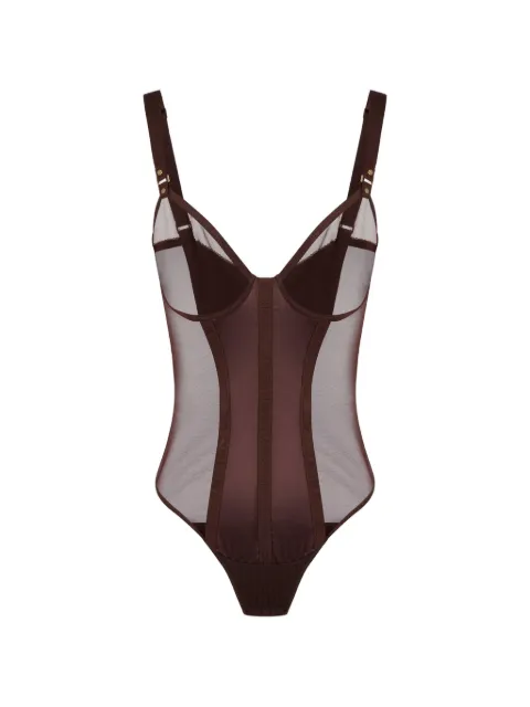Elisabetta Franchi bodysuit in stretch tulle and satin fabric Brown BO02562E2