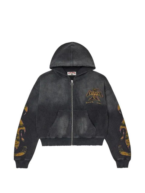 Vale waffle-knit graphic-print hoodie Black VAL139