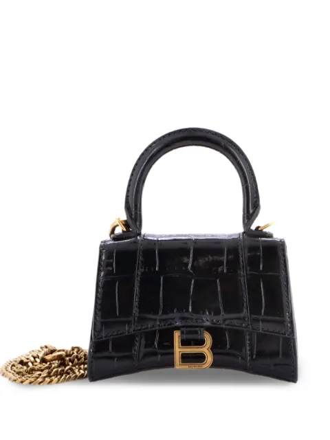 Balenciaga Pre-Owned Hourglass Chain Top Handle Bag Crocodile Embossed Leather Mini crossbody bag Black U4PWXOBK2DX5R85L