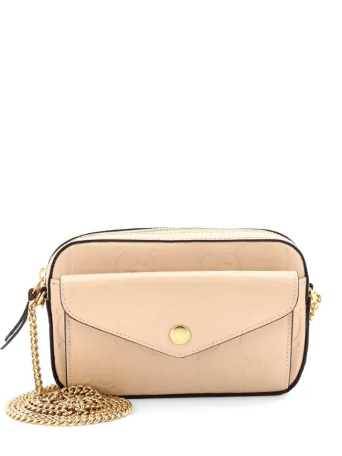 Gucci Pre-Owned Front Pocket Chain Shoulder Bag Jumbo GG Embossed Leather Super Mini crossbody bag Neutrals TY73C6SRA2NXZGK7