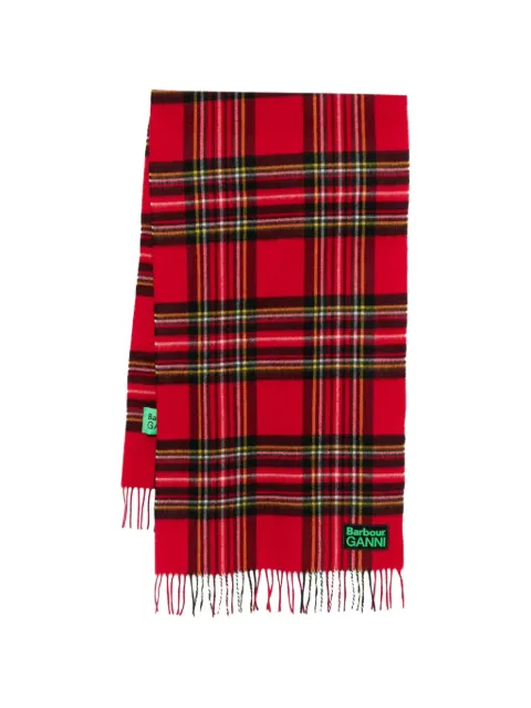 Barbour x GANNI check fringed scarf Red LSC0455RE511