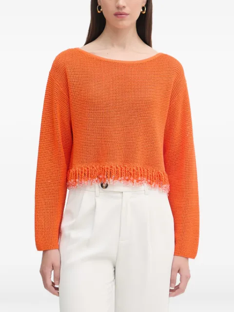 Patrizia Pepe beaded fringe-trim mesh top Orange 2K0384K337