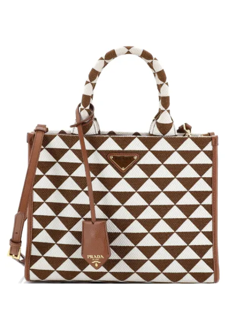 Prada Pre-Owned Symbole Shopper Jacquard Small tote bag Brown F9R9G3UFB47AU8PL