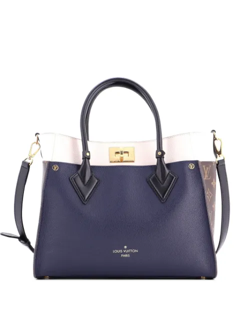 Louis Vuitton Pre-Owned On My Side Leather with Monogram Canvas MM tote bag Blue DRW2ENLQBTQ70PP2