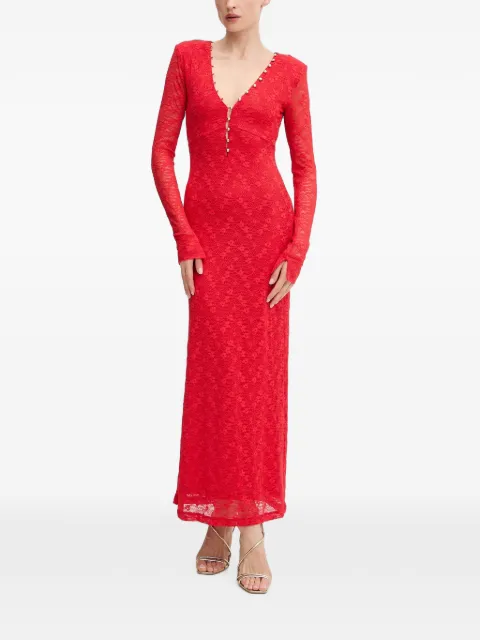Bardot Zenia lace-overlay V-neck midi dress Red 60239DB