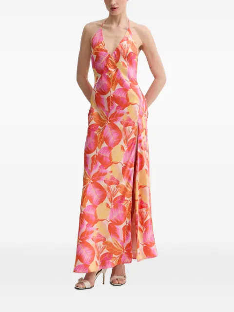 Bardot Yve leaf-print halterneck maxi dress Orange 59315DB8