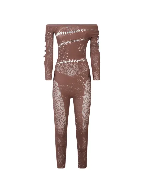 POSTER GIRL off-shoulder lace jumpsuit Brown PS26SWHF003