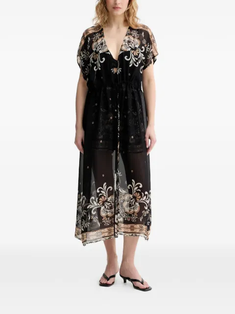 TWINSET floral-print drawstring kaftan Black 261LB2LCC