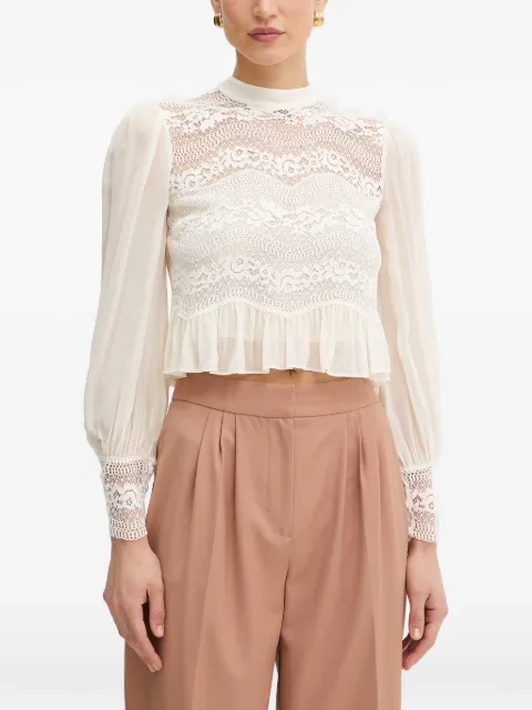 TWINSET lace-panelled ruffled top Neutrals 261TP2782