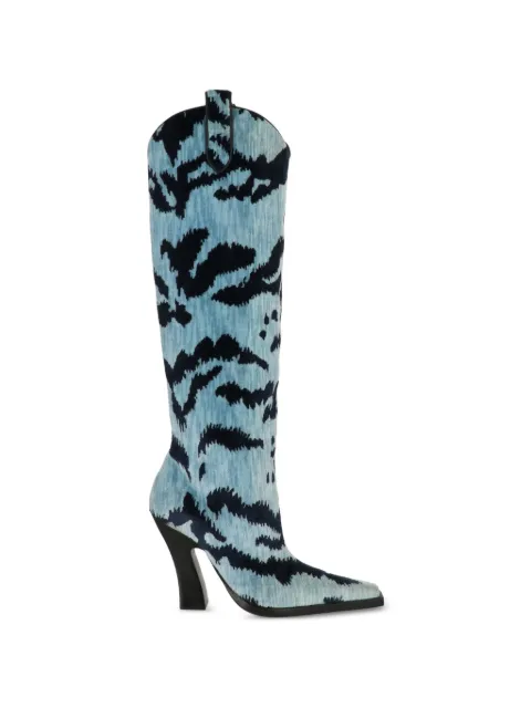 TOM FORD abstract-print pointed-toe boots Blue W2809NTVE021C5503