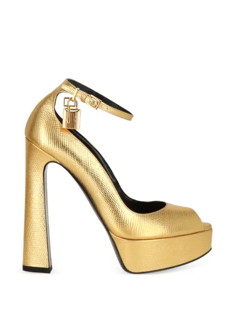 TOM FORD padlock peep-toe platform pumps Gold W3112LCL232G1Y004