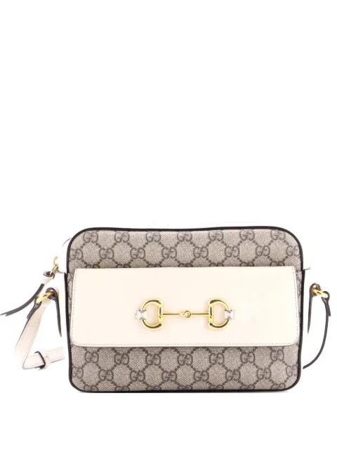 Gucci Pre-Owned Horsebit 1955 Flap Pocket Camera Bag GG Coated Canvas and Leather Small crossbody bag White 5ENZA1Z9KF9HW1QC
