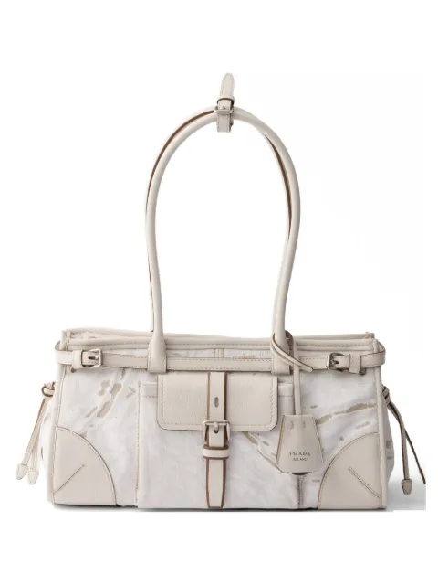 Prada Bonnie medium printed linen and leather handbag Neutrals 1BA426VOTM2FPT