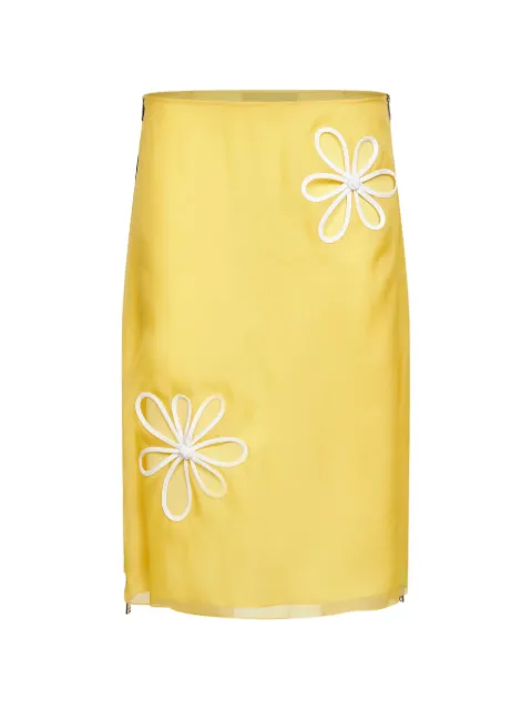 FENDI floral-appliqué zip-detail midi skirt Yellow FQ7735AW9P