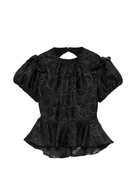 Parlor floral-jacquard peplum-hem blouse Black 202606
