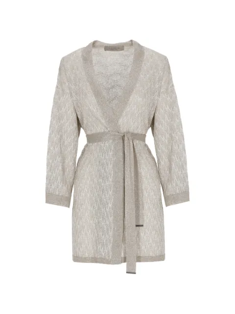 D.Exterior metallic-thread belted cardigan Grey 62353