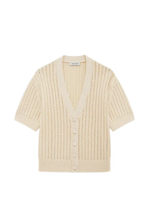 ANINE BING Flynne open-knit short-sleeve cardigan Neutrals A0911917