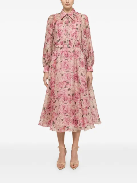 NISSA belted floral-print midi dress Pink RC16550A