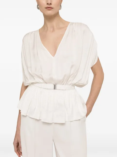 NISSA belted V-neck top White TOP16494