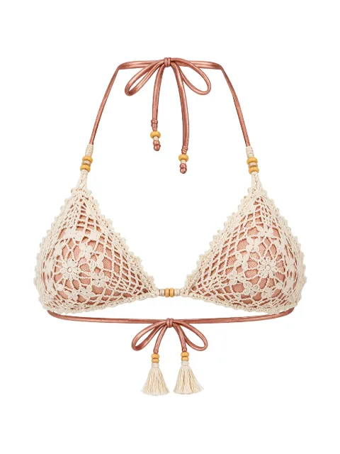 Del Maar crochet beaded triangle bikini top Neutrals DMF307TOP