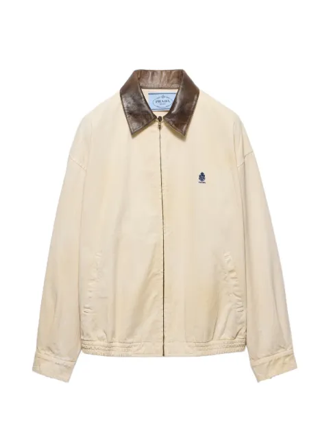 Prada embroidered garment-dyed old gabardine blouson jacket Neutrals P8059ESOOO192A