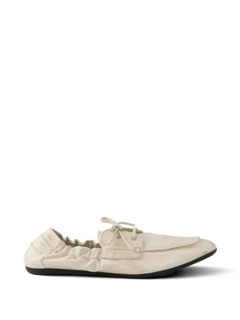 Prada shuffle antiqued leather boat shoes Neutrals 1E434OF005070