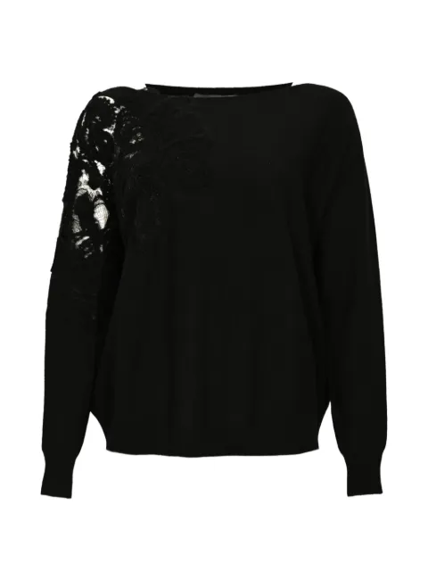 D.Exterior lace-detail round-neck sweater Black 610892NERO