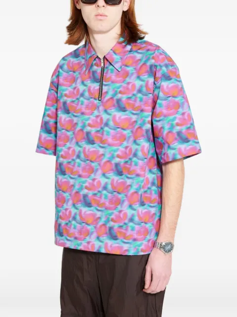 Très Bien printed zipped polo shirt Pink TS24301HZPSM