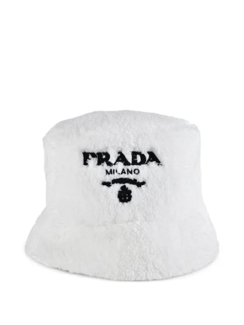 Prada triangular-logo sherpa hat White 1HC1372SXOF0964