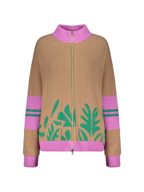 Herno zip-up leaf-pattern cardigan Brown MC0001DNW71012