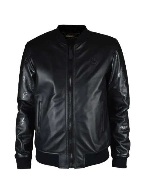 Philipp Plein leather bomber jacket Black 211PPBOMBERALLBLACKDESSINS