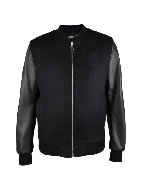 Billionaire logo-embroidered bomber jacket Black BOMBERBILLIONAIREBIMATIERECUIRTISSUS