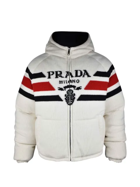 Prada logo hooded down jacket White SGC01710PAF0009