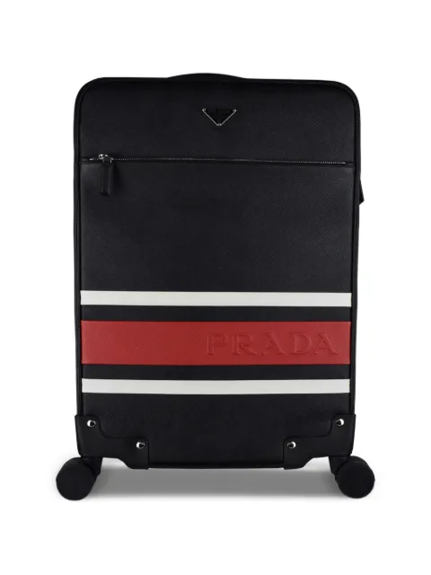 Prada striped logo leather suitcase Black 2VQ0042FKGF02VK