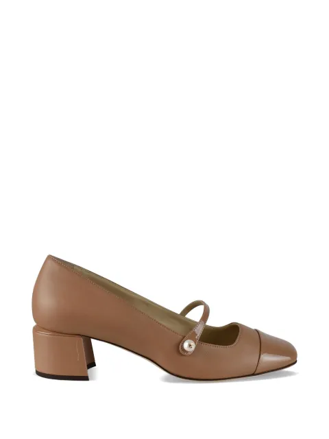 Jimmy Choo Elisa square-toe pearl heeled pumps Neutrals ELISA45PTZNUDE
