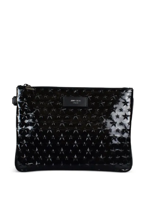 Jimmy Choo Derek embossed-star clutch bag Black DEREKMININOIRVERNI