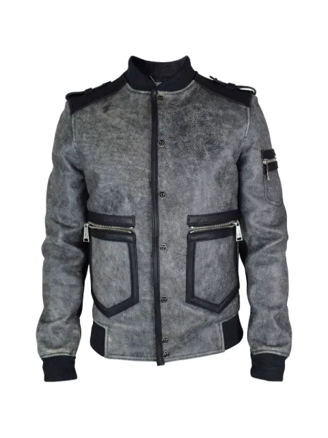 Philipp Plein logo button leather jacket Grey VESTEPPCUIRGRISVIELLI